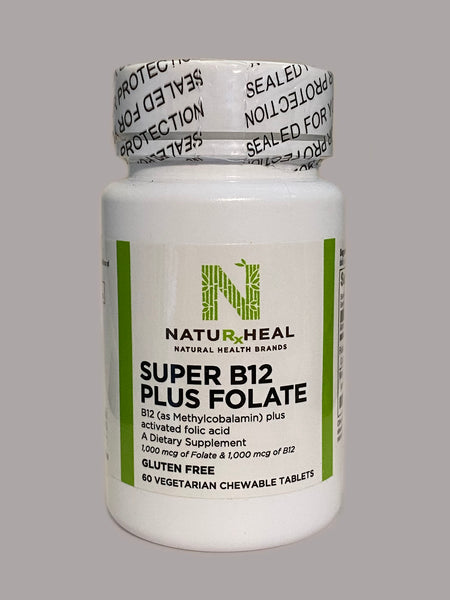 Super B12 Plus Folate. Chewable 60 Veg Tabs. GF